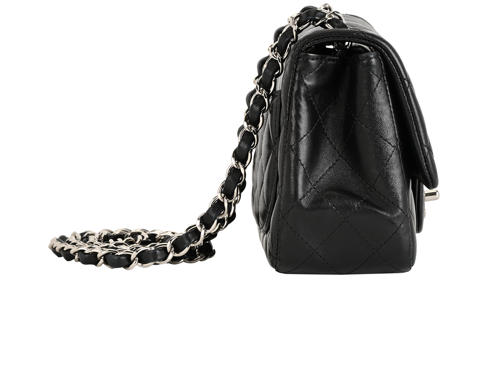 Mini Classic Square Single Flap, &pound;2,600, Handbags, Black, Lambskin Leather, Side view